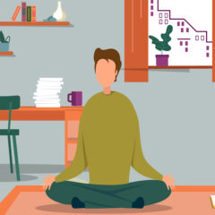 Illustration of person sitting cross legged on the floor.