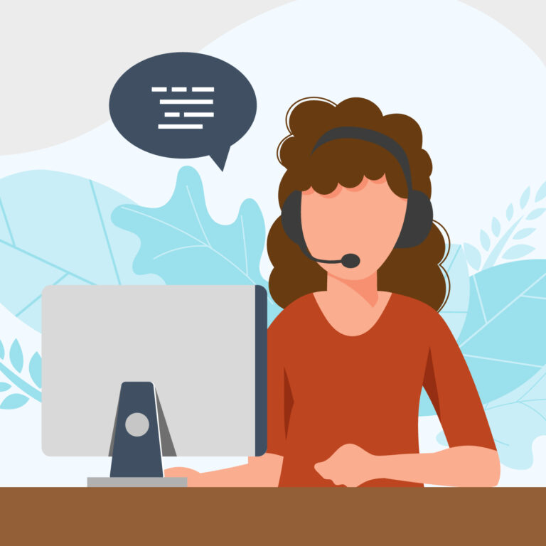 Illustration depicting a person working in a support centre.