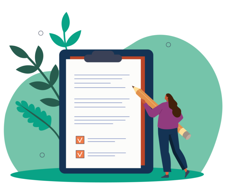 An illustration of a person writing on a clipboard