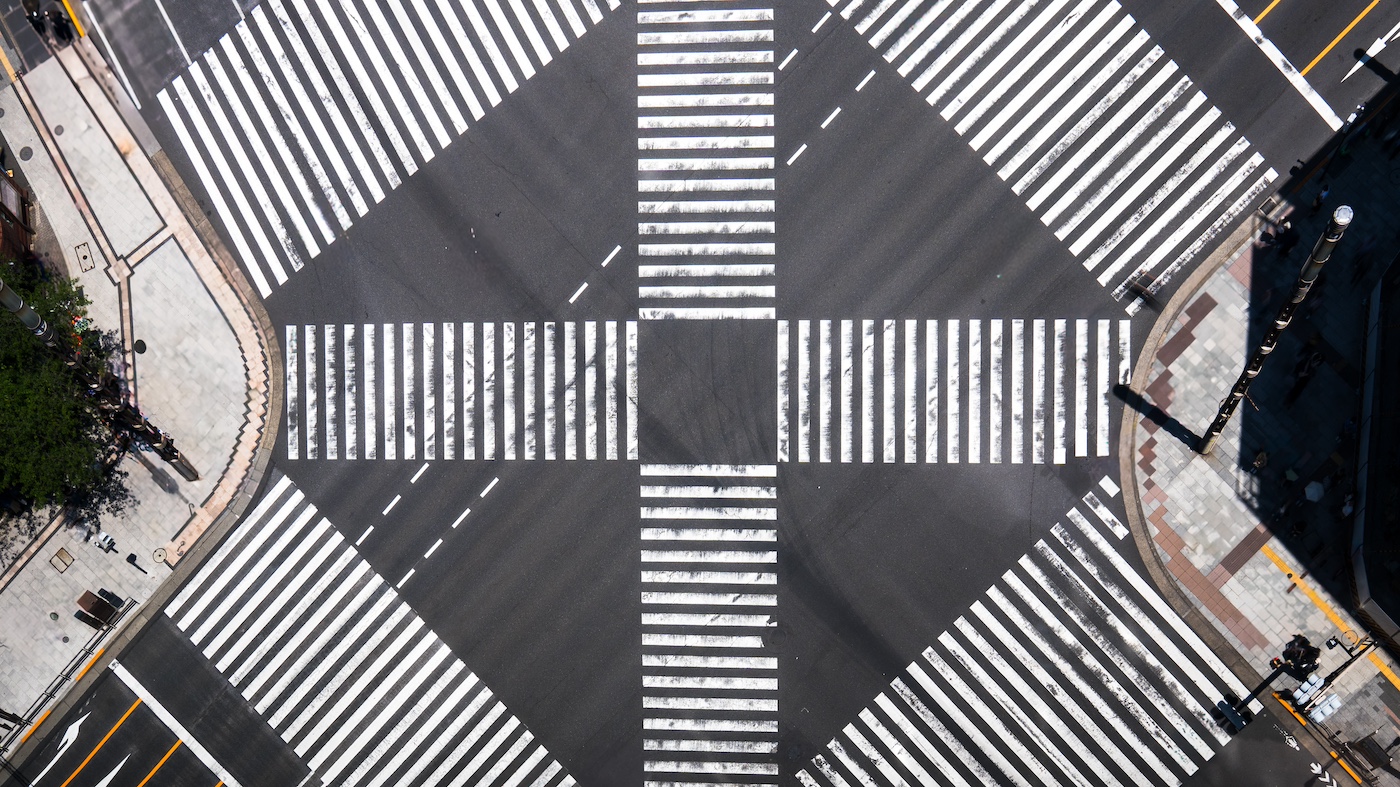 Top view of crossroads